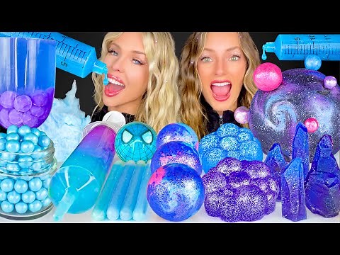 ASMR GALAXY DESSERT, BLUE ICING GALAXY CAKE, PURPLE TAPIOCA, BLUE RAZZ SPACE CRYSTAL MUKBANG 먹방
