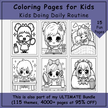 Kids Doing Their Daily Routine Coloring Book | Printable Coloring Pages for Kids