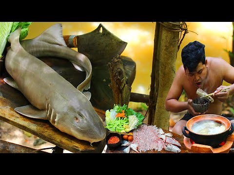 15 Pound Shark Fish from beach make delicious BBQ - Cleaning Blacktip Shark Fish Cutting for Soup