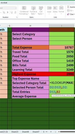 Find Highest Expense in Excel with XLOOKUP
