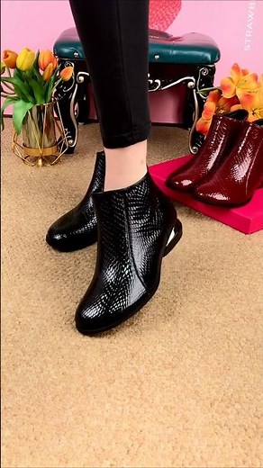 Black Crocodile Embossed Patent Leather Ankle Boots Elegant Office Style #boots #fashion #shortsfeed