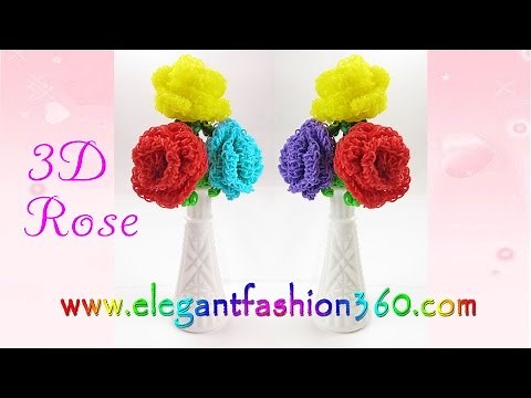 Rainbow Loom Rose 3D Valentine's - How to loom bands - Mother's Day Gift Idea