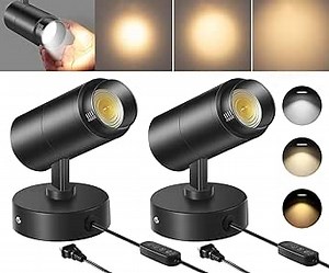 VANoopee 3 Color Zoomable LED Up Lights Indoor Spot Light with Timer, 10W Dimmable Uplighting Indoor Spotlight Accent Lighting for Plant Art, Floor Spotlight Lamp with 5.9FT Plug Cord - Black 2 Pack
