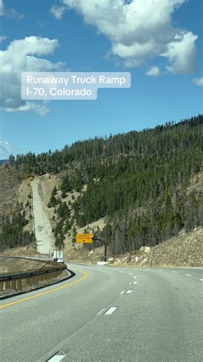 A runaway truck ramp is an emergency safety feature built along steep mountain descents. These ramps are designed to stop large trucks that lose braking power while traveling downhill. Many are located in the Rocky Mountains along Interstate 70 in Colorado, where steep grades can make brake failure a serious risk for heavy trucks. #runawaytruckramp #i70 #colorado #trucks #emergency