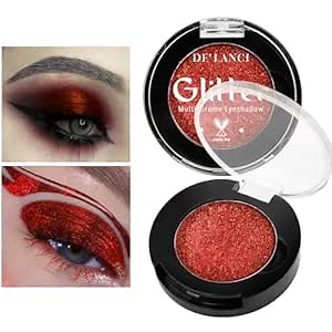 Afflano Chameleon Red Glitter Eyeshadow Highly Pigmented, Single Metallic Glitter Red Eye Shadow Palette Intense Color Shifting, Chrome Shimmery Gold-Red Glitter Eyes Sunset Goth Smoky Makeup