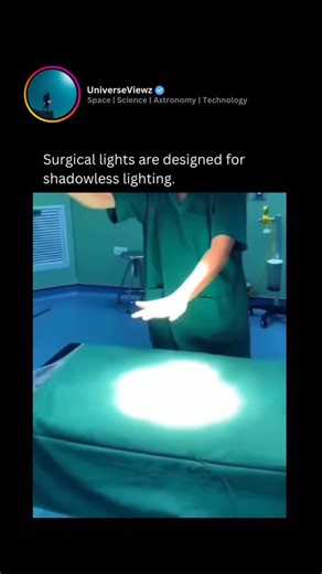 Space | Science | Astronomy | Technology on Instagram: "Surgical lights work by using multiple light sources arranged in a circular pattern. Each light source emits beams from different angles, which overlap to create a uniform and shadow-free illumination. When an object, such as a hand, blocks one of the beams, the remaining beams continue to light the area, effectively preventing shadows from forming. This design ensures that surgeons have a consistently well-lit view of the operating area, w