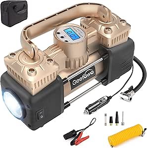 Amazon.com: Geefawa Air Compressor Portable, 12V DC Tire Inflator with Double Cylinders and Digital Gauge, 150PSI Auto-Off Air Pump with LED Lights for Cars, SUV, RV : Automotive