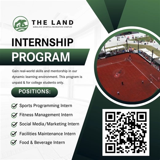 2.7K views · 17 reactions | The Land is proud to introduce our new College Internship Program, offering hands-on experience in: - Social Media/Marketing - Fitness Management - Sports Programming -Facilities Maintenance - Food & Beverage  Applications now open. Apply Here: https://app.joinhandshake.com/e/1083399 #internships #theland #apply #college #trending #viral #hiring | The Land at Saraland | Facebook