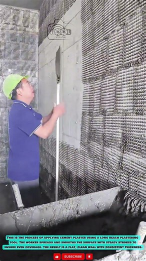 Extended Handle Plastering Tool spreads cement evenly on wall surfaces