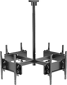 Commercial Grade 4 tv Ceiling Mount, 32-65 Inch Full Motion - 4 Movement Flat/Curved Screen Bracket, Telescopic Height Adjustment,Max VESA 600x400mm, 440 Lbs Capacity(Four Screens)