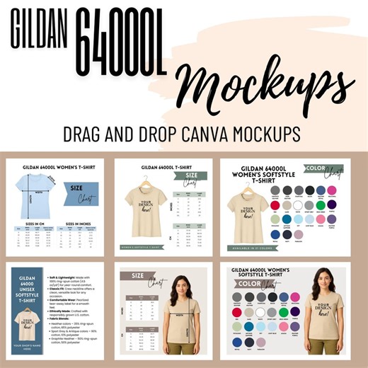 Gildan 64000L Color & Size Chart Mockups | Gildan G640 Color and Size Chart T-shirt Mockup Bundle – Drag and Drop Editable Canva Templates - Etsy Israel