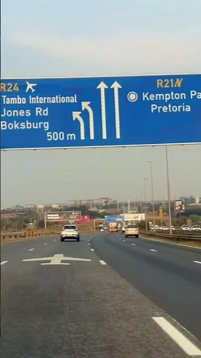 Driving on R24 from Germiston to OR Tambo International Airport, South Africa