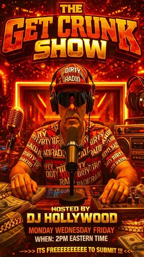 The Get Crunk Show Hosted by DJ Hollywood is LIVE and breaking records! Catch it every Monday, Wednesday, and Friday at 2 PM Eastern Time 📡 Tune in NOW 👉 www.DirtySouthRadioOnline.com Or on Instagram Live At @DirtySouthRadio SUBMIT YOUR MUSIC FOR FREE TEXT ( THE GET CRUNK SHOW ) TO 786-760-7890
