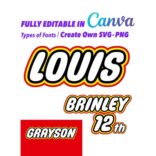Lego Fonts, Building Blocks Editable, Lego Logo, Birthday Decor, Canva Font, Canva Print, PNG Font, Canva Editable. - Etsy