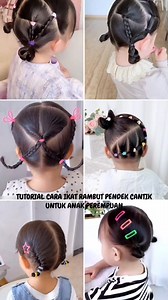 Ide dan tutorial cara ikat rambut pendek anak perempuan cantik ala Korea. #ikatrambut #kuncirrambut #kepangrambut #ideikatrambut #tutorialikatrambut | Thari Olshop
