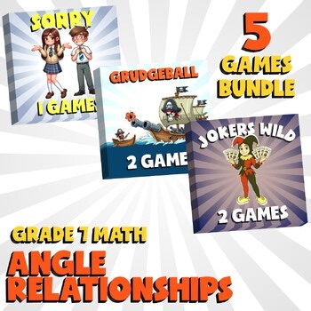 5 No Prep Math Games Bundle C - Angle Relationships - Grade 7 Review Activity