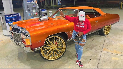 Candy tangerine 71 Chevy Impala vert on gold 28" Savini wheels