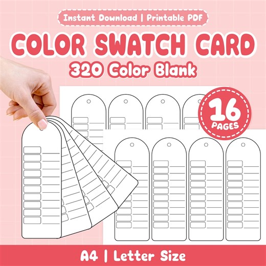 Blank Color Swatch Card | 320 Colors Marker Organizer | Printable PDF Color Chart for Artists | Digital Download A4 Letter - Etsy