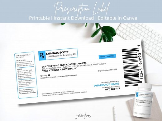 Editable Prescription Label Template | Pharmacy Bottle RX Label | Printable Pharmacy Sticker | Editable and Printable Medicine Label - Etsy