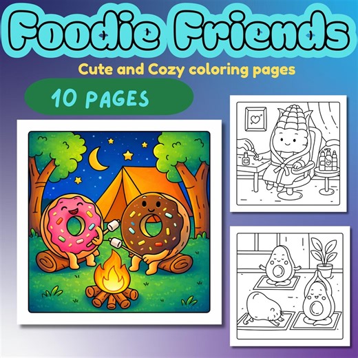 Cute & Cozy Foodie Friends Coloring Pages | 10 Kawaii Food Coloring Sheets | Printable PDF and PNG | Adults and Teens Coloring | 8.5x8.5 - Etsy UK