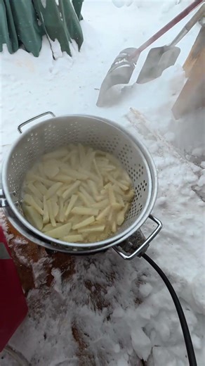 He Makes French Fries Outside in the Cold Winter