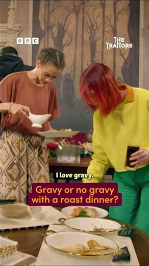 Players enjoy some gravy in The Traitors castle - BBC