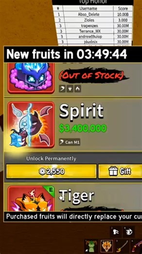 Blox fruit live stock || Spirit in stock ||