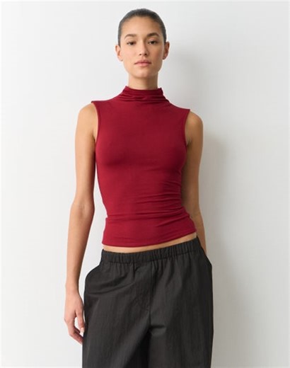 High Cowl Neck Top in Crimson Jewel | Glassons AU