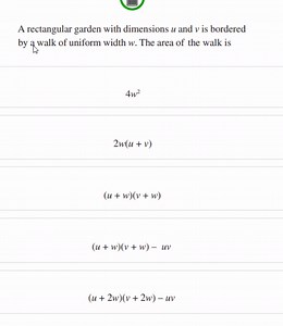 A rectangular garden with dimensions u and v is bordered by a w... | Filo