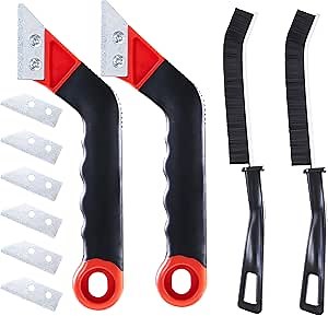 Grout Removal Tool Kit - 10-Piece Gifts for Men, Dad | 2 Scrapers, 6 Blades & 2 Brushes for Tile Grout Scraper & Cleaning, Bathroom, Kitchen, Floor Tiles - Durable & Easy to Use