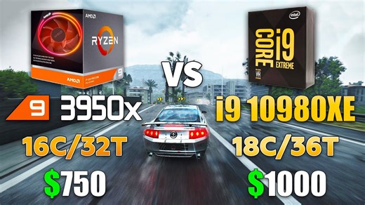 i9 10980XE vs Ryzen 9 3950X test in 9 games