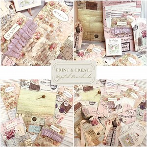 Printable Sewing Ephemera Collage Digital Papers / Fabric Pattern Swatch Card / Sewing Vintage Planner Kit / Shabby, Chic / Byboholove / 122 - Etsy