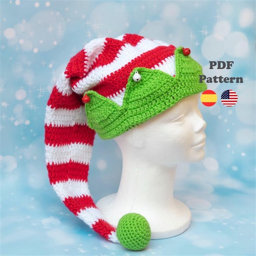 Adult Christmas Elf Hat Crochet Pattern Tutorial PDF | PDF Pattern | ENG / ESP | Adult Christmas Elf Hat Crochet Pattern in Spanish - Etsy