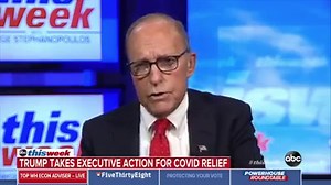 ABC News' George Stephanopoulos: President Trump's executive order doesn’t extend the federal eviction moratorium. It directs how to find a way to help people. Trump's top econonic adviser Larry Kudlow: “Well, look that’s not entirely true..." Stephanopoulos: “It is true.” Kudlow says the "intent" is to "prevent evictions." “It says ’such action my include encouraging and providing assistance to public housing authorities, affordable housing owners ... and minimizing evictions and foreclosures.'