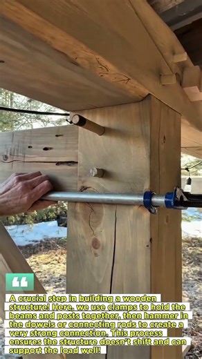 The Process of Installing Connecting Pins on Wooden Structures.