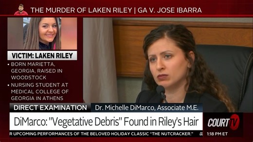 Dr. Michelle DiMarco said that a portion of Laken Riley's skull had broken and noted lacerations and contusions to her body. https://www.courttv.com/title/medical-examiner-laken-riley-suffered-blunt-force-trauma-asphyxia/ | COURT TV