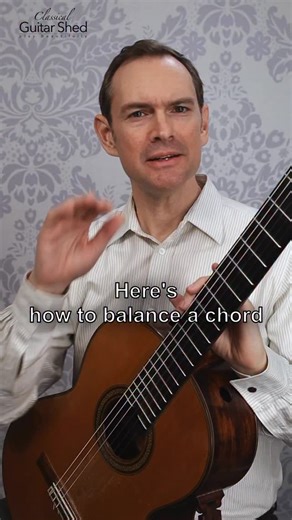 The Secret to Chord Balance on Classical Guitar Want your chords to sound richer and more musical? Try chord balancing! It’s all about highlighting specific notes to make the melody sing. Here’s how: Lightly touch all strings, then “”poke out”” one finger slightly for a clearer sound. Practice this for beautiful chords that elevate your playing! #classicalguitar #chordvoicing #guitartips | Classical Guitar Shed