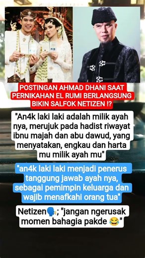 POSTINGAN AHMAD DHANI SAAT PERNIKAHAN EL RUMI BERLANGSUNG BIKIN SALFOK NETIZEN ⁉️