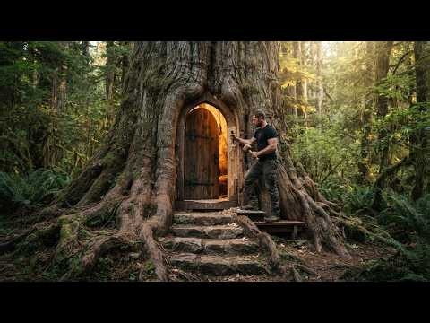 100 Days Building a Secret Home Inside a Giant Tree | Bushcraft in The Rainforest
