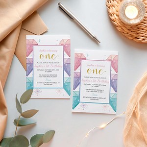 Diamond Birthday Invitation, Gemstone Party Invite, Watercolor Jewel Birthday, 1st Birthday Girl Invitation, Custom Digital Card, BK45 - Etsy