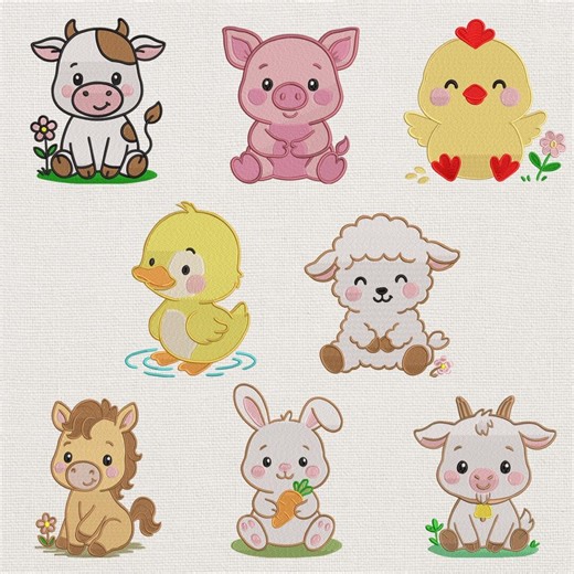 Farm Animals Embroidery Design Bundle, Cute Cow Pig Sheep Chicken Horse Duck Machine File, Barnyard Friends Digitized Pattern Pack for Kids - Etsy