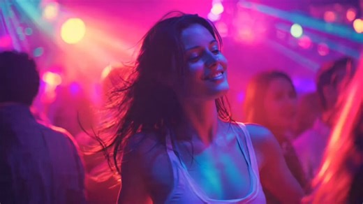 Created with kling 3.0Prompt:A cinematic ultra-realistic 4K music video scene of a beautiful young woman in a neon-lit nightclub and rainy retro city at night. Vibrant pink, purple, blue, and teal neon lighting creates a dreamy cyberpunk atmosphere. The woman has long wet dark hair, glowing natural makeup, and wears a stylish white top with a dark skirt and black heels. Emotional slow-motion shots of her dancing freely in heavy rain on wet reflective streets, surrounded by colorful neon signs, v