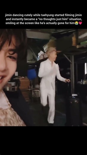 Jimin dancing cutely, Tae started filming jimin...instantly became a “no thoughts just..🥹#bts #vmin
