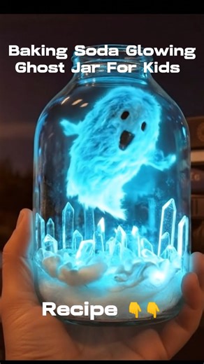 Baking Soda Glowing Ghost Jar Create an enchanting glowing ghost in a jar — the perfect mix of spooky and magical! This project uses soft cotton, gentle lighting, and a sprinkle of baking soda for an ethereal, wintery shimmer. You Will Need: 1 Clear Glass Jar with a Lid (Mason jar or any clean, clear glass jar) Cotton Balls or Stretched Cotton Batting (for the ghost body) Black Felt or Paper (for the eyes and mouth) Small Clear or Translucent Objects (like acrylic ice rocks, plastic gems, or Eps