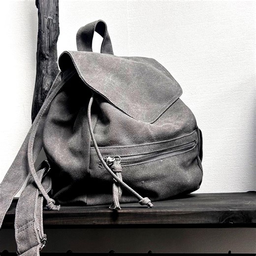 Canvas Stone Grey Backpack, Casual Japanese Drawstring Rucksack - Etsy