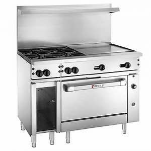 Wolf by Vulcan C48C-4B24GTN Challenger XL Series Natural Gas 48" Thermostatic Range with 4 Burners, 24" Right Side Griddle, and Convection Oven - 195,000 BTU