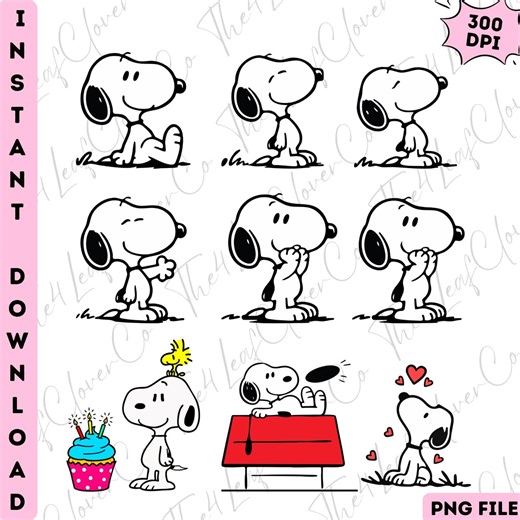 Snoopy Dog PNG Bundle, Cartoon Puppy Clipart, Cricut Silhouette, Comic Dog, Cute Puppy PNG, Digital Download - Etsy