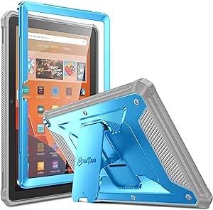 Fintie Shockproof Case for All-New Fire HD 10 Tablet (13th Generation 10.1", 2023 Release), [Tuatara] Rugged Unibody Hybrid Bumper Kickstand Cover with Built-in Screen Protector, Blue