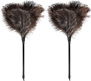 Ostrich Feather Duster-14.9 Inch Mini Natural Feathers Dusters with Plastic Handle Reusable Handheld for Cleaning Supplies Home Car Office(2pcs)