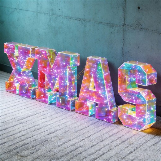 XMAS Marquee Letters - 2ft/3ft/4ft LED Light Up Sign, Battery & USB, Custom Holiday Decor, Christmas Party Lighting, Festive Gift